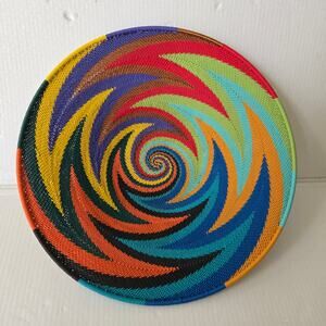Zulu Telephone Wire Bowl Shallow 12" Basket African Multicolor Swirl